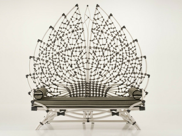 Sitzbank mit Rückenlehne aus Rattan design idee nachhaltig design