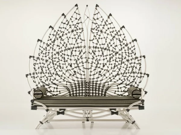 Sitzbank mit Rückenlehne aus Rattan design idee nachhaltig design