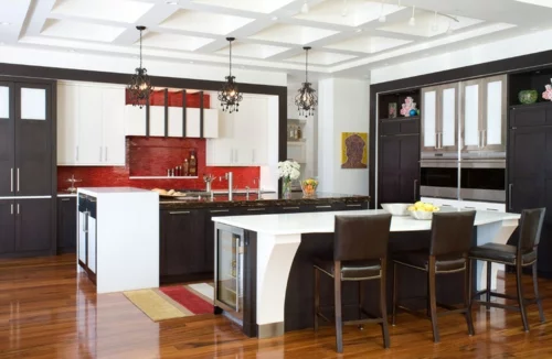 rote Küchenrückwand küchenstuhl leder gepolstert