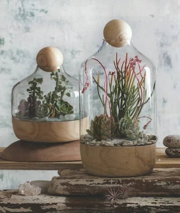 terrariumidee schöne gläser mit pflanzen