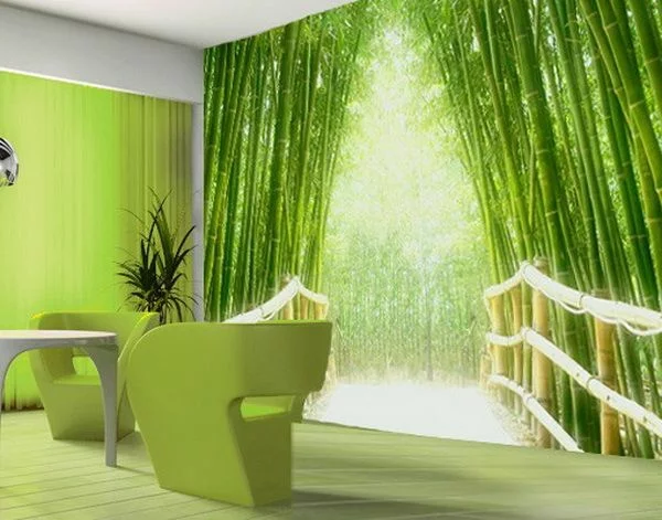 wanddeko mit fototapeten realistisch wohnzimmer hause grün