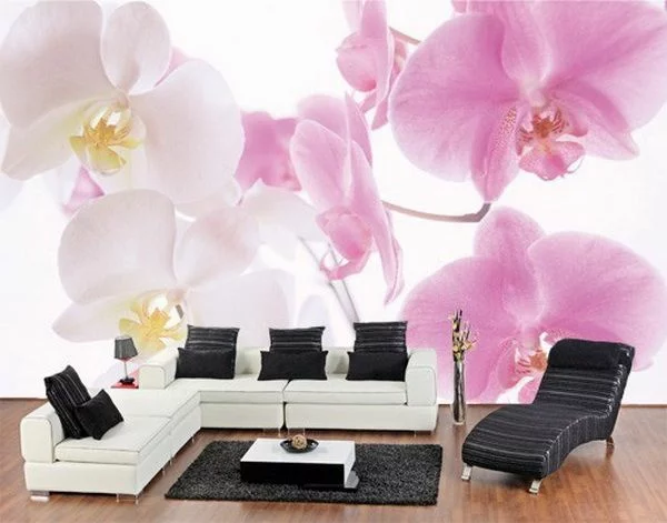 wanddeko mit fototapeten realistisch wohnzimmer hause rosa