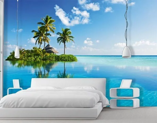 wanddeko-mit-fototapeten-realistisch-wohnzimmer-hause-strand