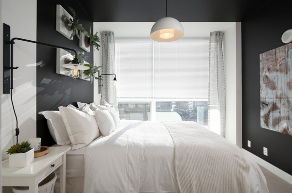 wohnideen erhellen licht tipps schlafzimmer komplett schwarz weiß