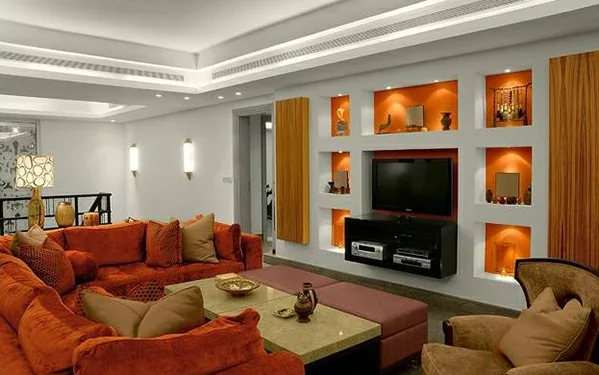 wohnzimmer ideen design schick modern vibrierend orange 