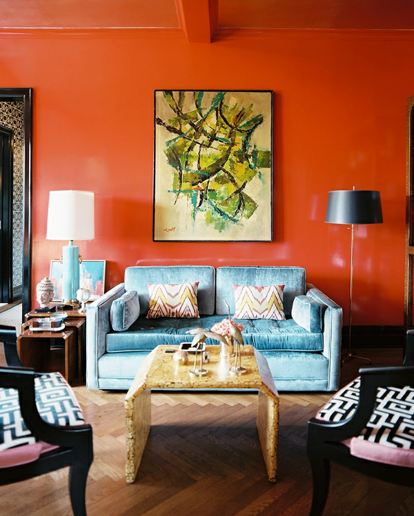 trendy schicke Einrichtungsideen fürs Wohnzimmer orange wandgestaltung