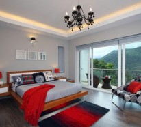 Wunderschöne Schlafzimmer in Rot und Weiß