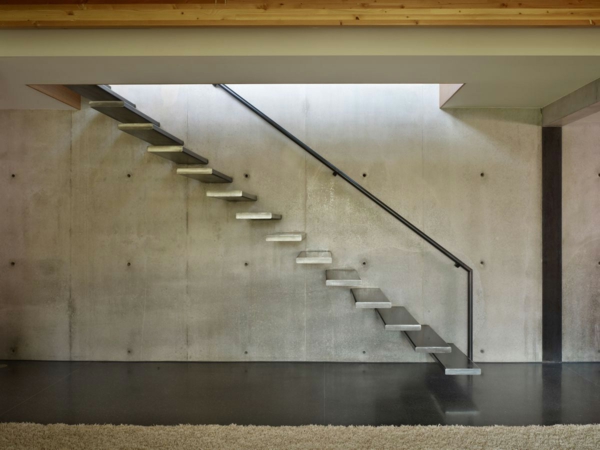 minimalistisch wandgestaltung industriell treppe 