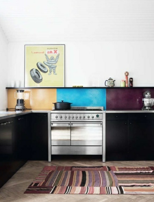 glanzvoll farben leuchtend blau Wohnideen für Küche Glasrückwand 