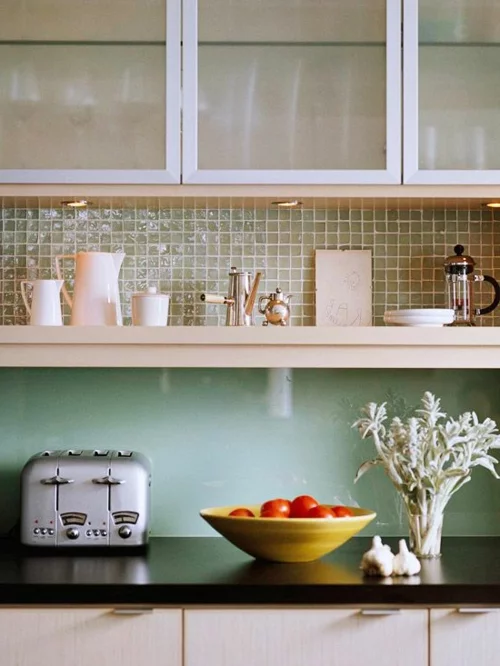  Küchenrückwand aus glas glanzvoll farben leuchtend oberschränke