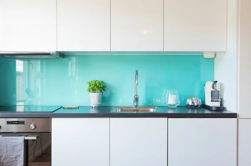  glanzvoll farben Küche Glasrückwand leuchtend weiß