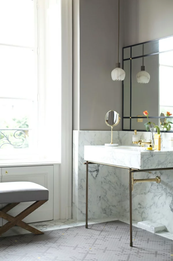 dekoartikel für einrichtungsideen badezimmer hocker waschbecken marmor