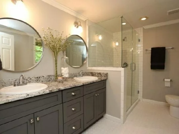 badmöbel ikea runde spiegel durchsichtige duschkabine
