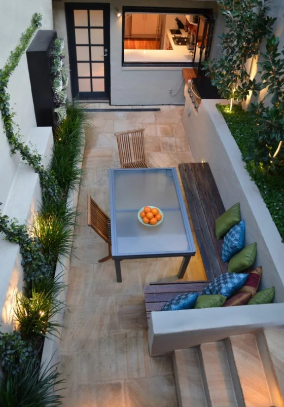 balkon ideen terrassengestaltung holzbank esszimmer gartenideen pflanzen