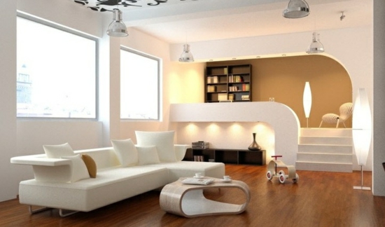 beleuchtung ideen designer möbel holzboden zwischengeschoss wohnzimmer gestalten