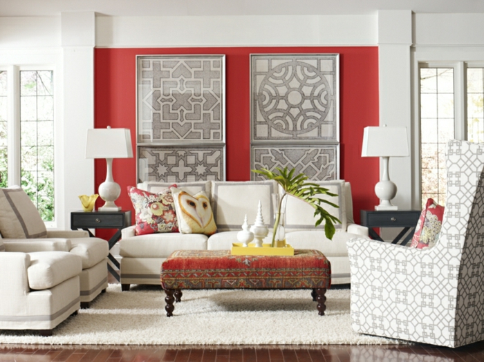 beste wandfarben wohnzimmer rot weiß wandgestaltung ideen orientalische akzente