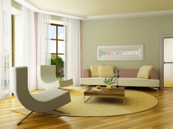 blass grün wandfarben wohnzimmer offen ergonomisch sessel