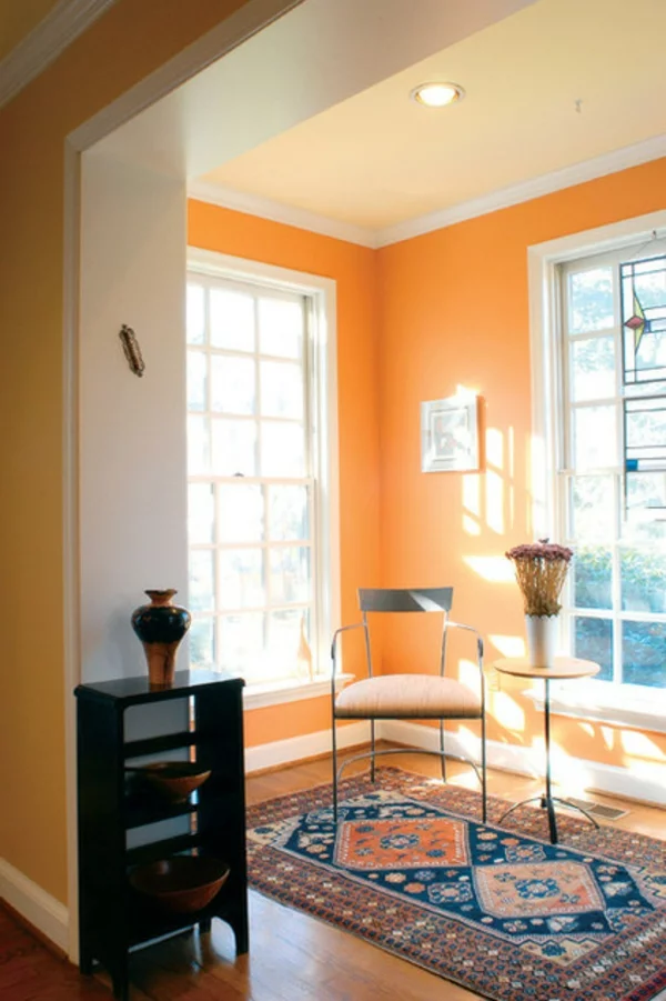 contemporary nebentisch rund orange gelbe Farbgestaltung und Wandfarben