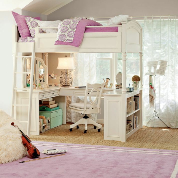 einrichtungsideen stockbett mädchenzimmer rosa weiß