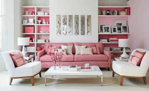 farbgestaltung rosa farbnuancen retro design wohnzimmergestaltung ideen