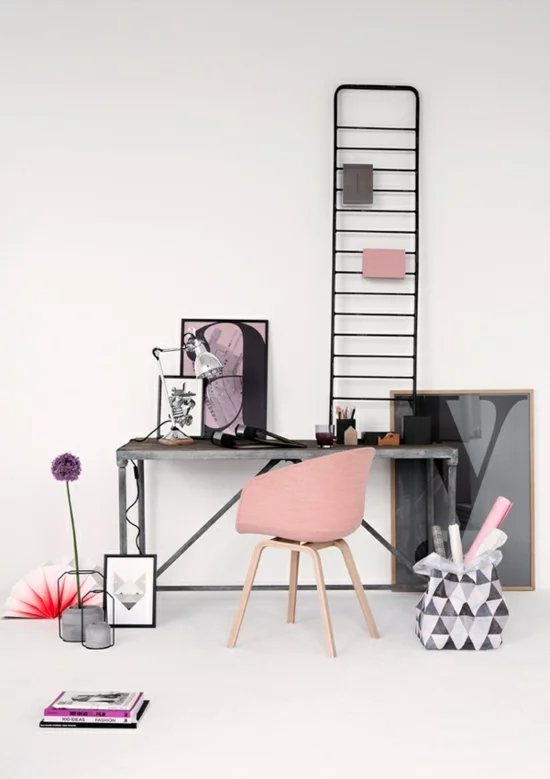 farbideen in rosa pastellfarbe arbeitszimmer heimbüro schreibtisch