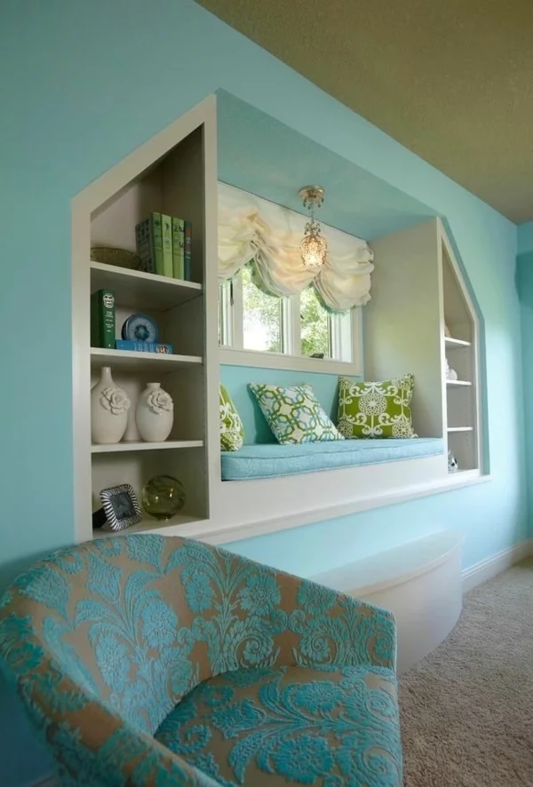 fensternische blaue wandgestaltung farben schlafzimmer