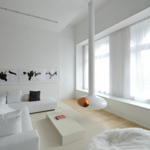 futuristische interior designideen in weiß kamin 