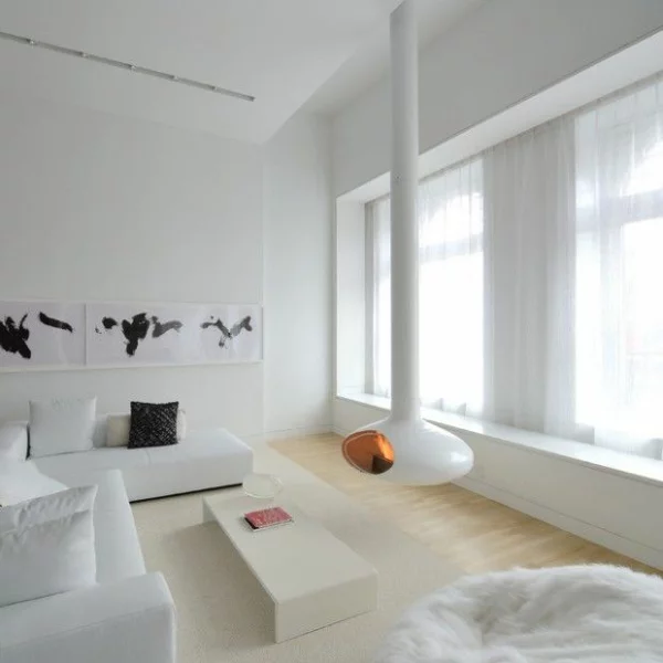 futuristische interior designideen in weiß kamin 