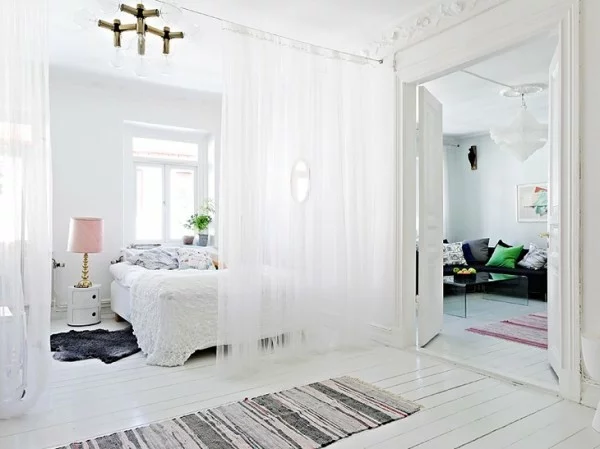 gardinen luftig weiß schlafzimmer raumteiler ideen