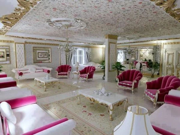 großartiges wohnzimmer  klassisch weiß und rosa