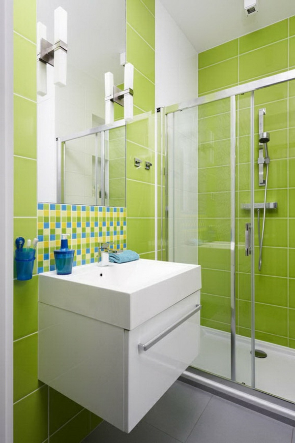 grüne badezimmer fliesen ideen waschbecken unterschrank modern