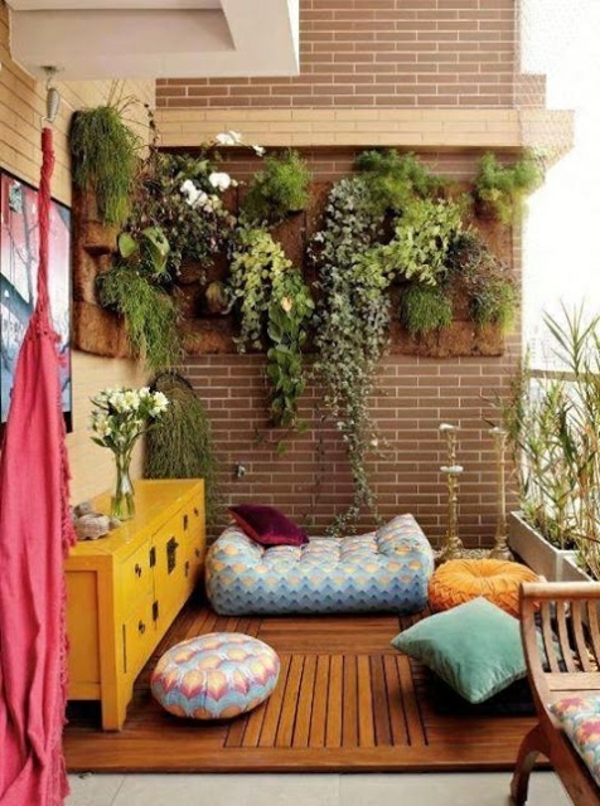 hängende zimmerpflanzen und balkonpflanzen sitzecke sitzkissen