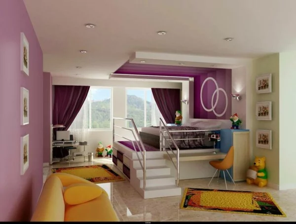 interior design ideen für kinderzimmer hochbett mit treppe sofa 