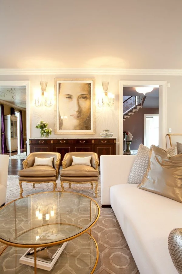 interior entscheidungen wohnzimmer goldene akzente bild an der wand