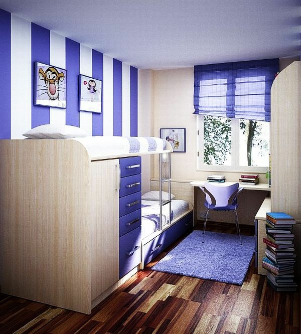 jugendzimmer design ideen gestreift in lila und weiß teppich 