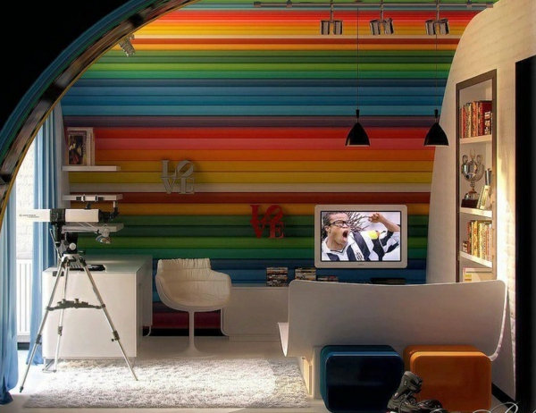 jugendzimmer designideen regenbogen wanddeko tv