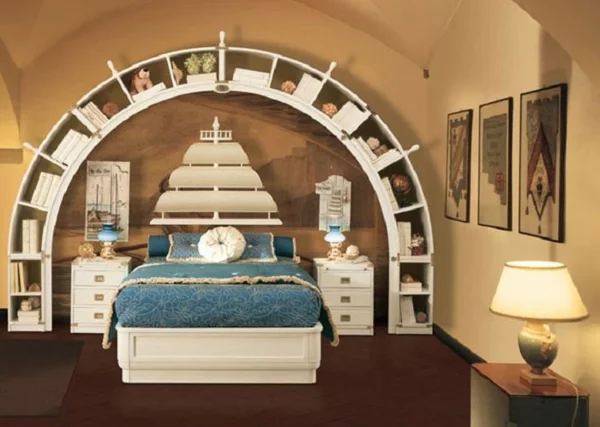 kinder schlafzimmer design ideen rundes regal bett 