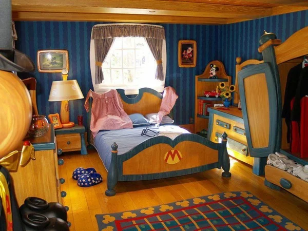 kinder schlafzimmer in blau und gold teppich 