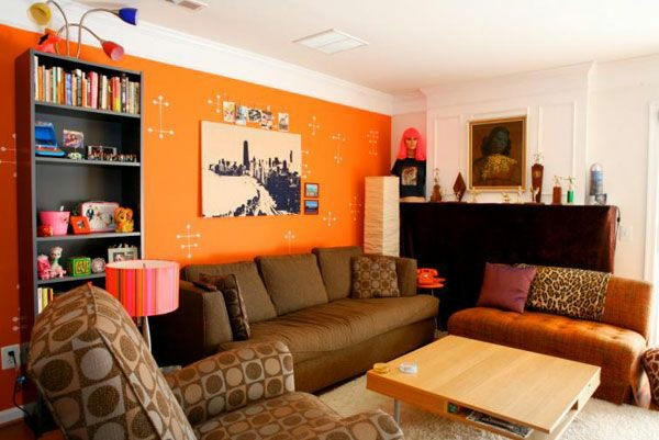 schöne wandfarben wohnzimmer orange wände heimtextilien braun