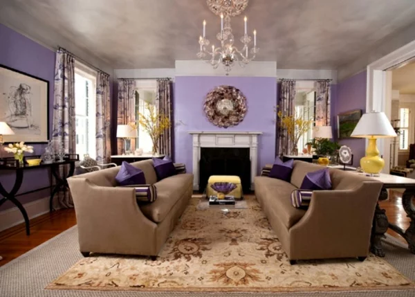 lavendel lila interior design braune sofas 