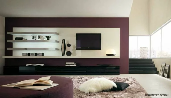 luxus wohnzimmer mattes lila tv schrank lackiert tisch 