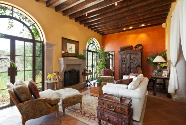 mediterranean wohnzimmer orange gelb wand Farbgestaltung und Wandfarben