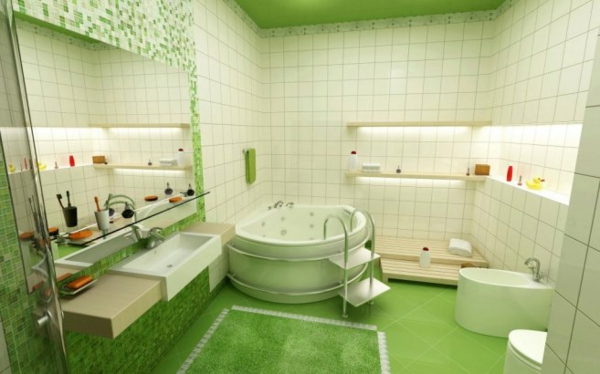 modern einrichtung bad frisch grün fliesen