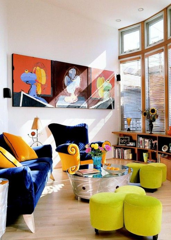 modern wohnzimmer gestalten farbgestaltung designer möbel kunstwerke wanddeko