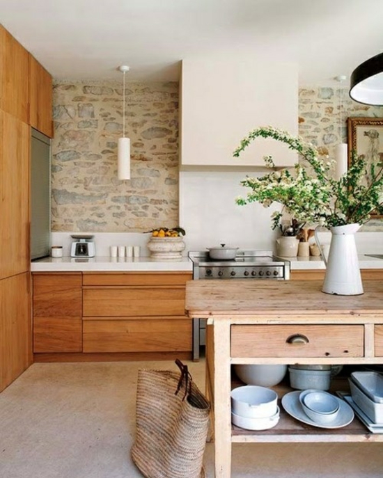 moderne küche rustikal stil wandgestaltung naturstein