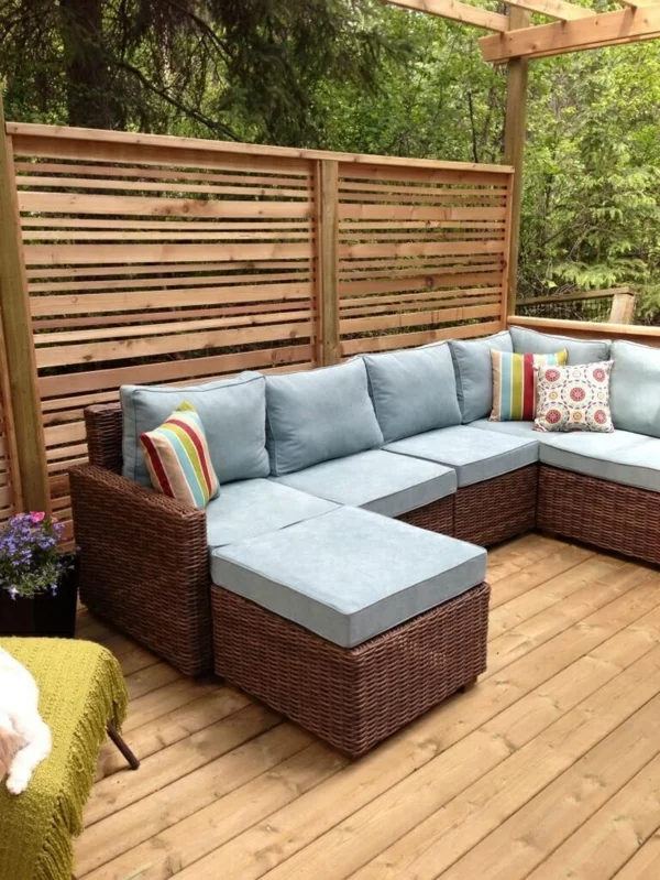 moderne terrassengestaltung kormöbel textil sofa pergola wohnideen