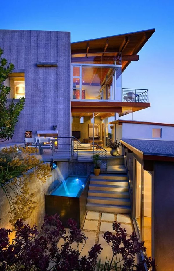 moderne terrassengestaltung wanne im freien treppen dekoideen betonplatten