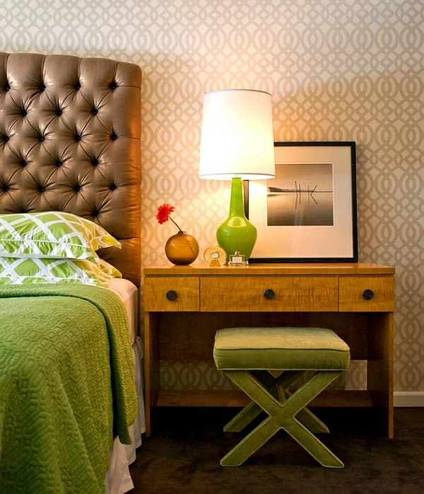 moderne tischlampen grün fuß glänzend schlafzimmer