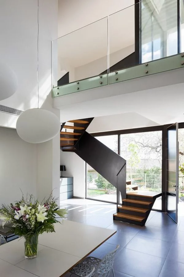 moderne treppen gestalten  wohnzimmer einrichtungsideen tisch dekoideen