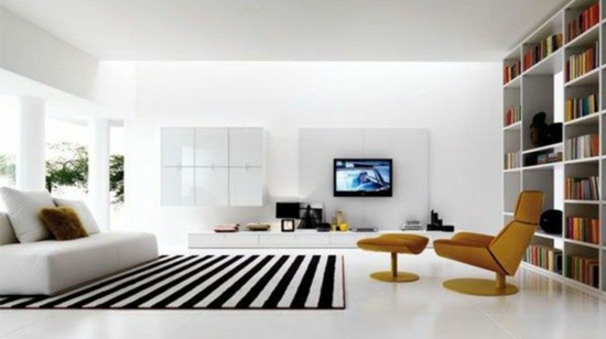 modernes wohnzimmer gestalten minimalistisch schwarz weiß designer relaxsessel